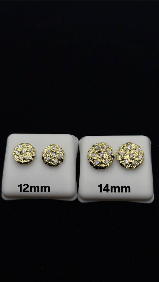 14K gold plated round nugget earrings with diamond