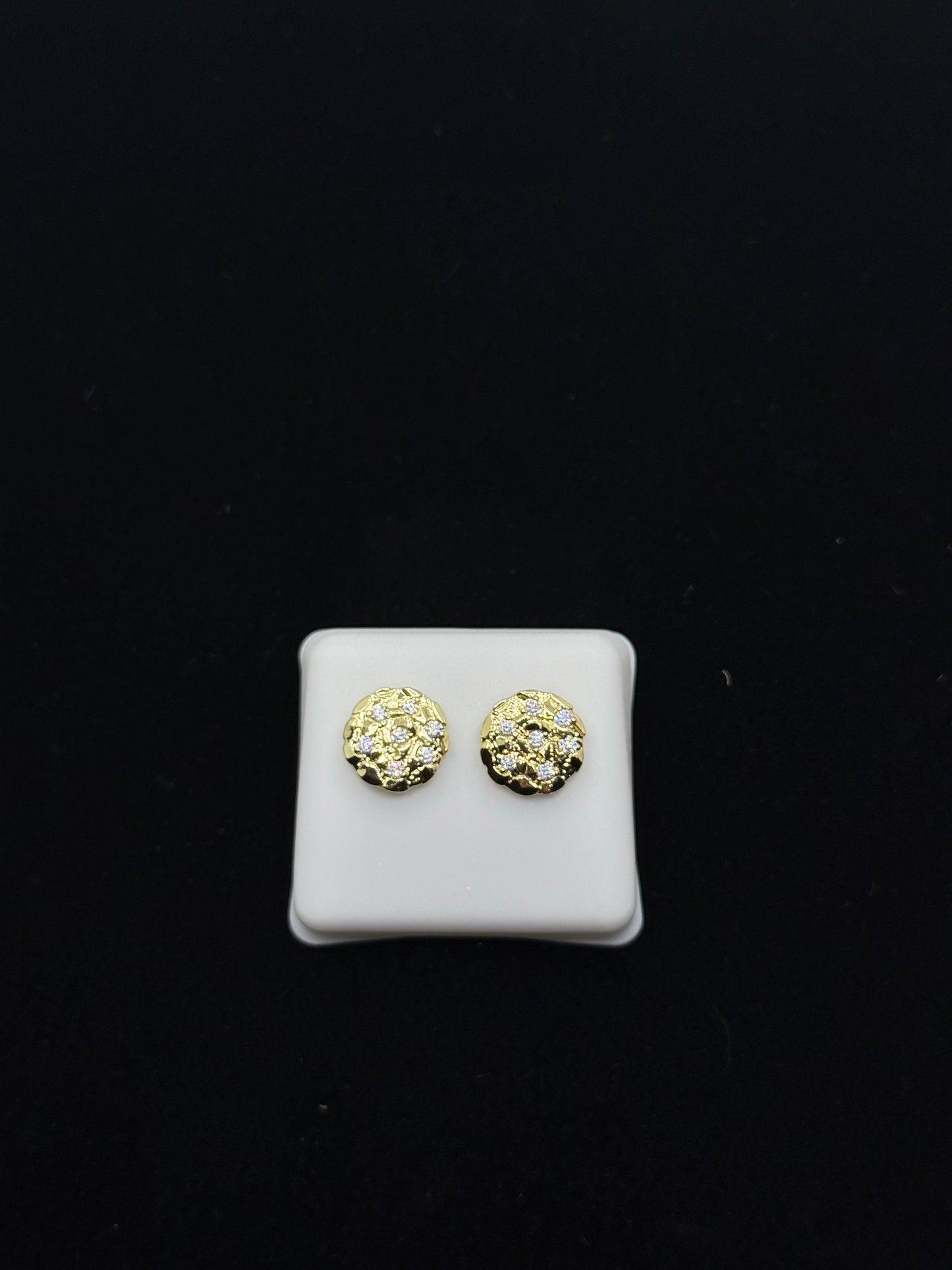 14K gold plated round nugget earrings with diamond