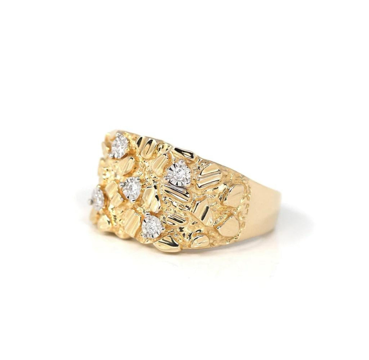 14K Gold plated diamond nugget ring