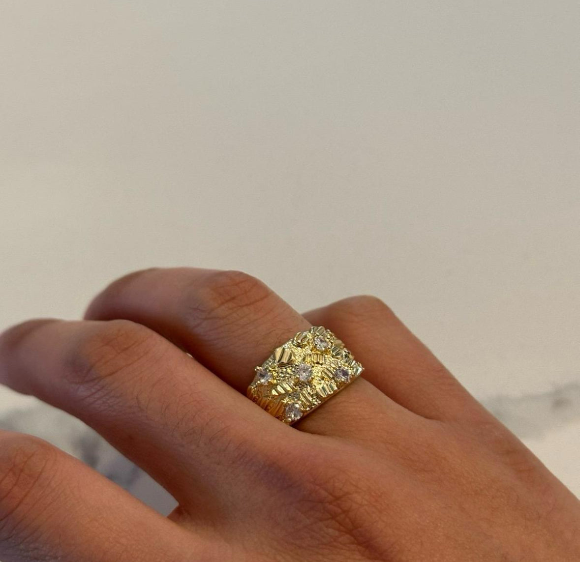 14K Gold plated diamond nugget ring