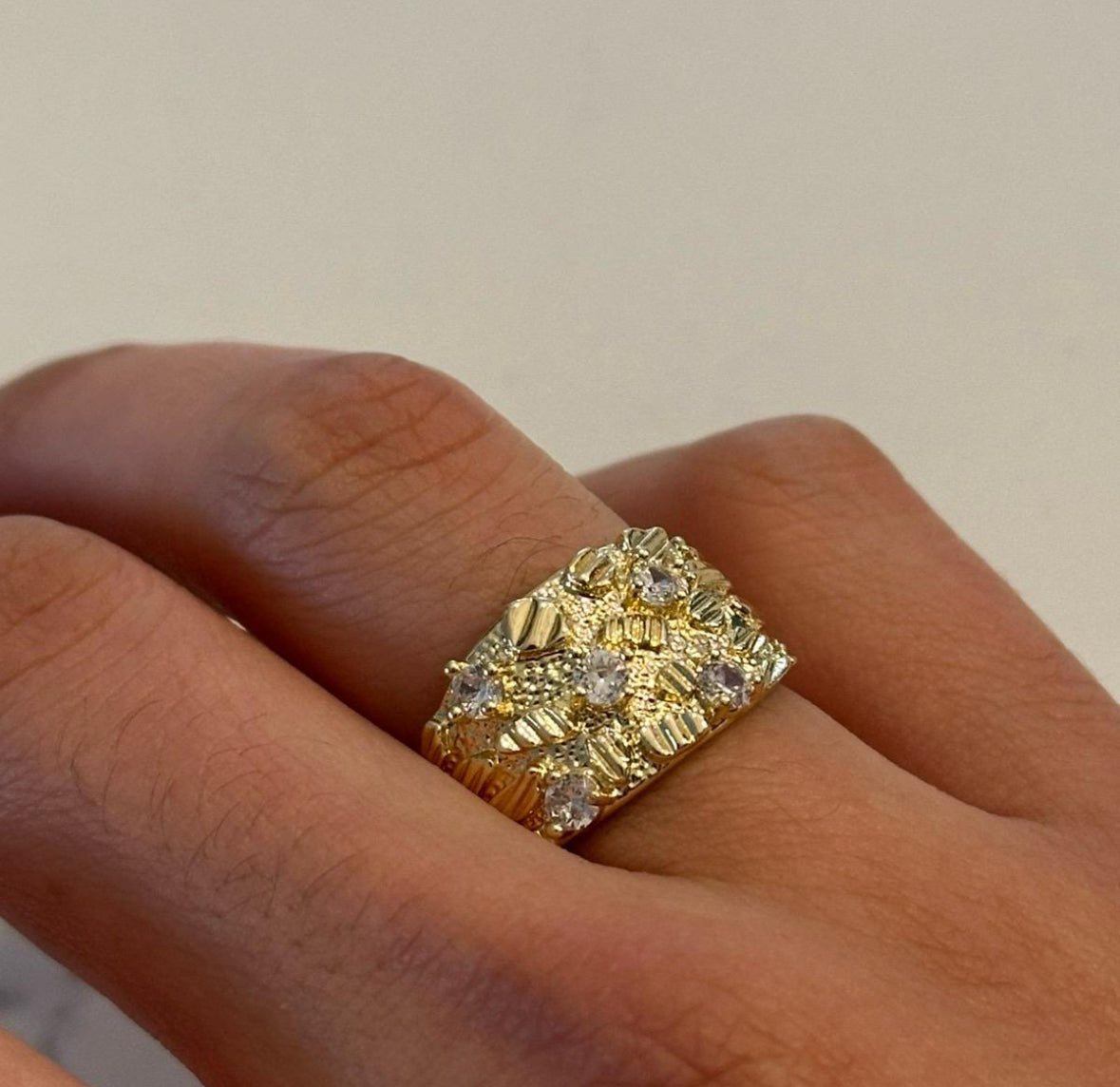 14K Gold plated diamond nugget ring