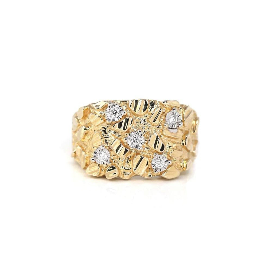 14K Gold plated diamond nugget ring